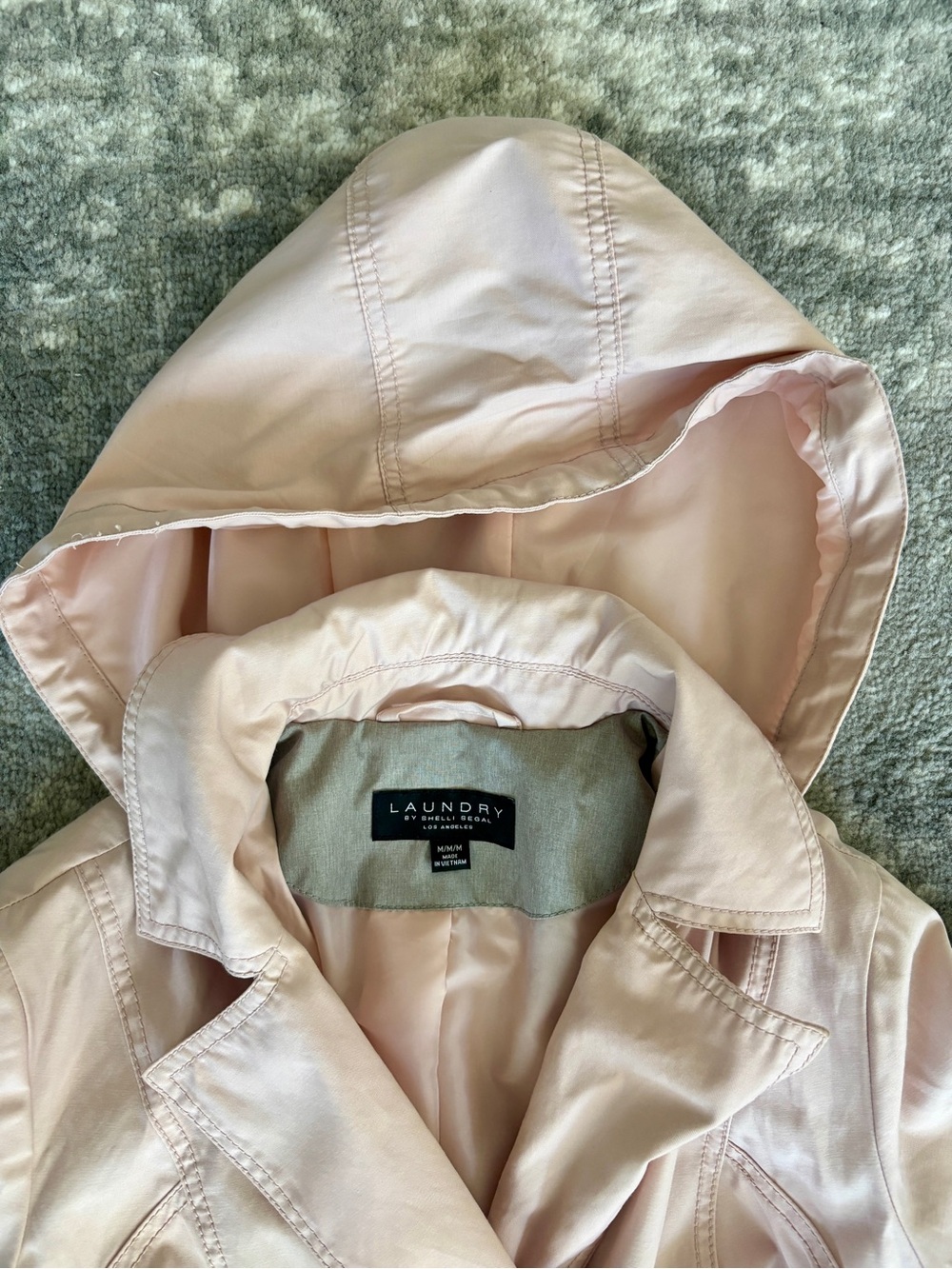 LAUNDRY BY SHELLI SEGAL Blush Pink Hooded Double Breasted Medium Trench Coat - Picture 6 of 7